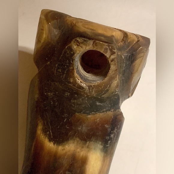 Antique Folk Artisan Hand Carved Bull Horn Figural Dog Head Cane Handle - Picture 16 of 16